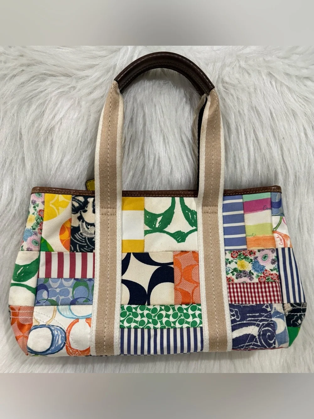 Vintage Coach Hampton Y2K Weekend Signature Multicolor Patchwork Tote 10454 GUC